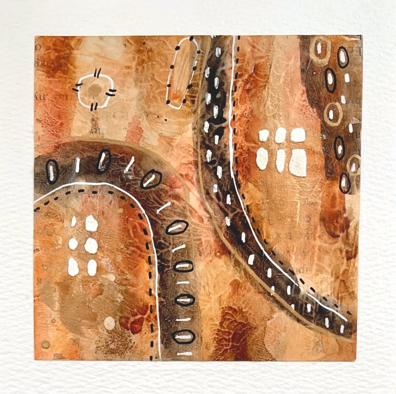 Original Art Mixed Media Abstract Watercolor Warm Neutral Colors Mounted 5”x5”