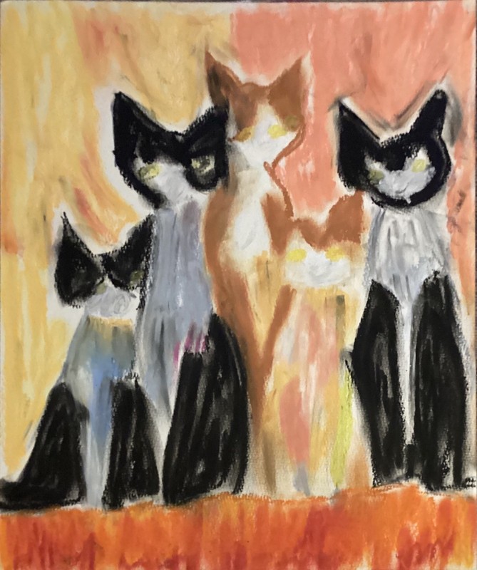 Abstract Expressionism Black Orange Cats Pets Original 11 by 15 on Paper gallery