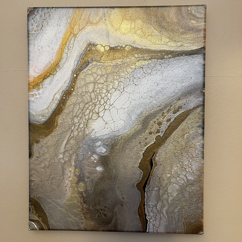 Art Hand Paint Pouring Acrylic Abstract Metallic ￼”Crystal Shifts” 11 X 14 New