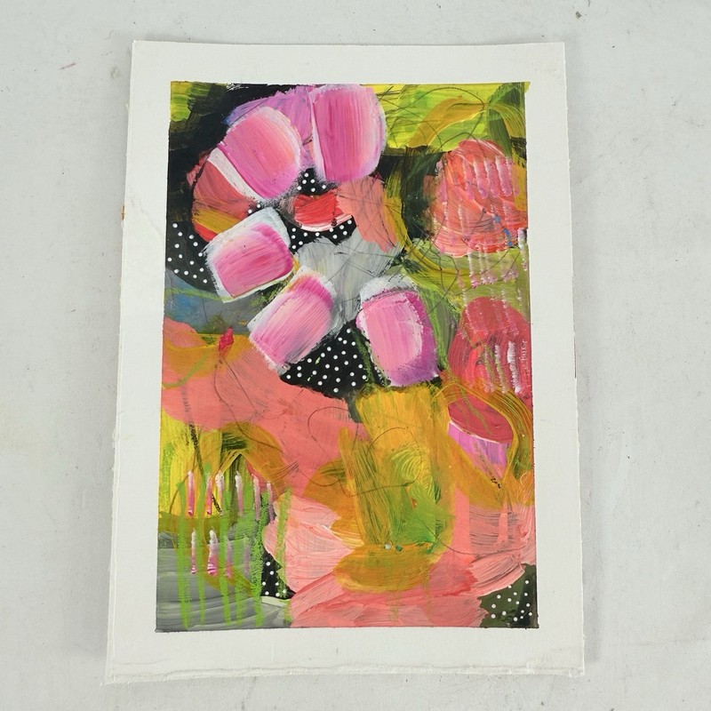 Original Abstract Art Paper Floral Bright Colorful Home Decor Acrylic 5×7