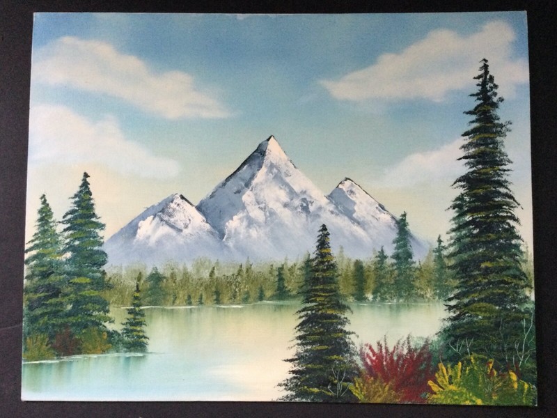 Jennifer Nadeau -Orig. Oil Snow Mountains Lake Painted Age 12 Gorham Maine c1994
