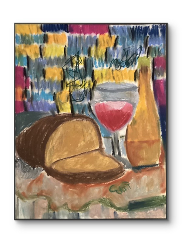 Wine Urban Bread Food Colorful Dinner Tablescape Original Urban Art 11×14 Paper