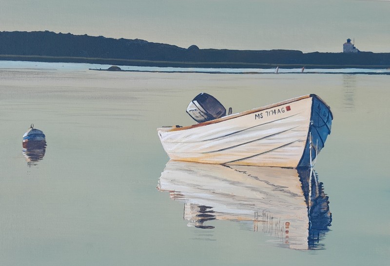 J K MAHONEY(JACQUELINE)CONTEMPORARY OIL/CANVAS "NEW ENGLAND HARBOR SCENE" SIGNED gallery