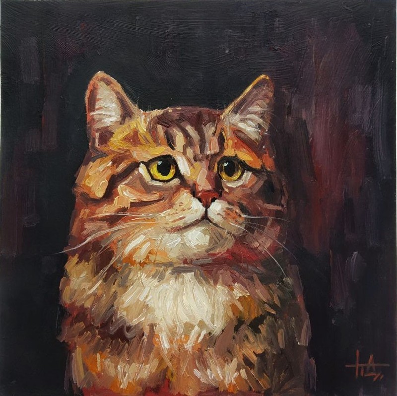 Contemporary Oil Painting Portrait of a Red Tabby Cat 8×8 inches