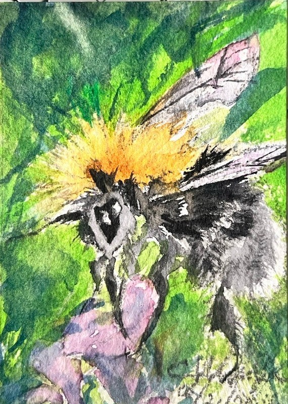 Bumblebee Bee Artist Trading Card ACEO ATC Watercolor Ink Wehofer