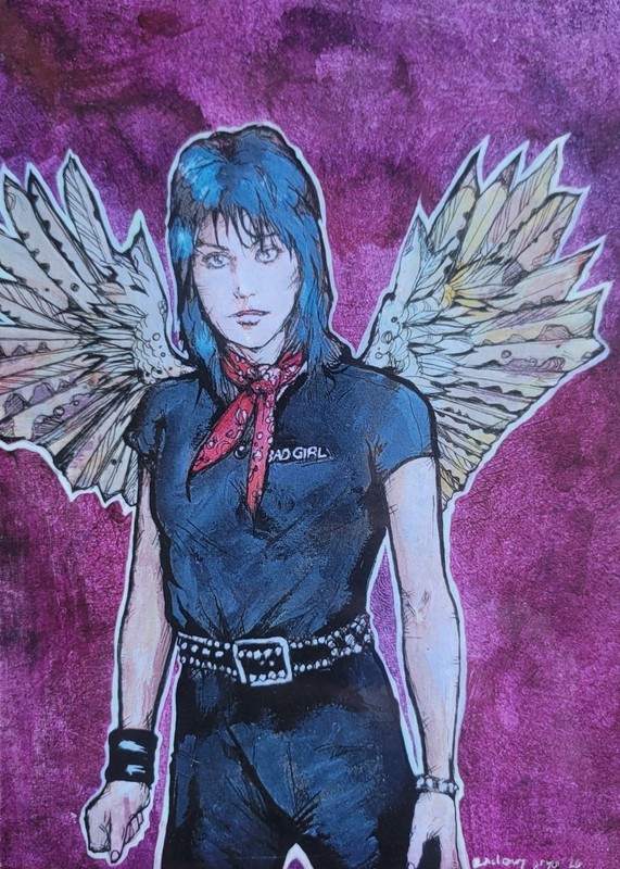 Joan Jett Fairy Wings hybrid painted print on wood - Pop Culture Wall Art gallery