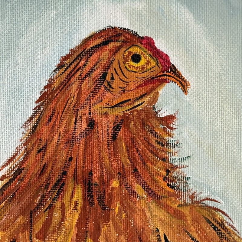 Folk Art Hand Painted Hen Chicken Chicks Baby Canvas 8x10" Acrylic Quirky Retro gallery