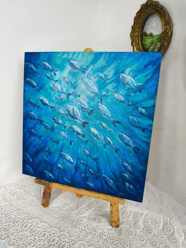 Underwater Oil Painting,Fish Abstract, Original Art, gallery