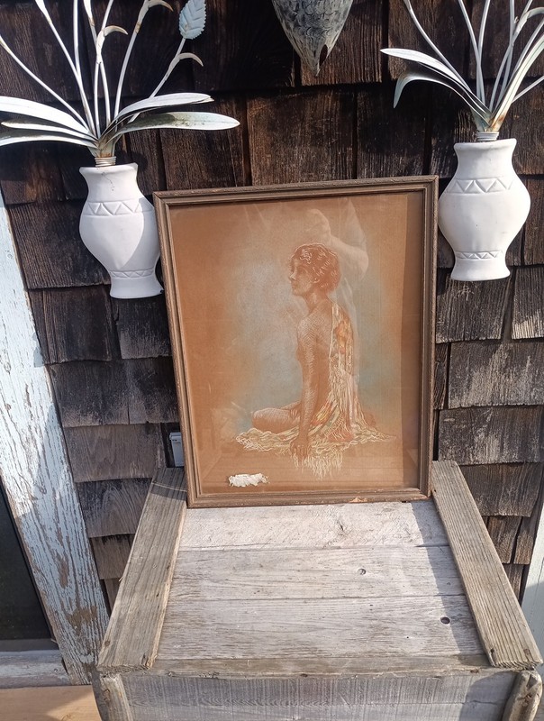 Drawing Sitted Lady Signed C. Cullen 38 Watercolor