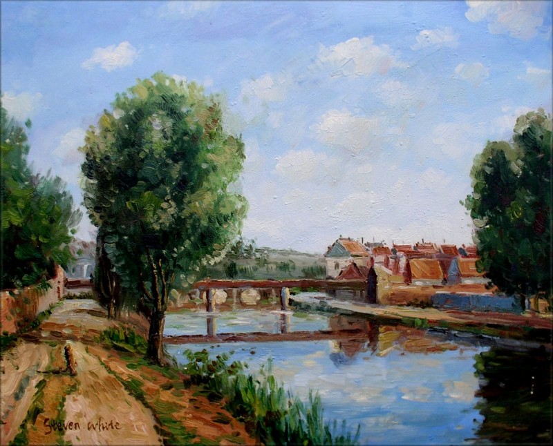 Pissarro Railway Bridge At Pontoise Repro, Hand Painted Oil Painting, 20x24in