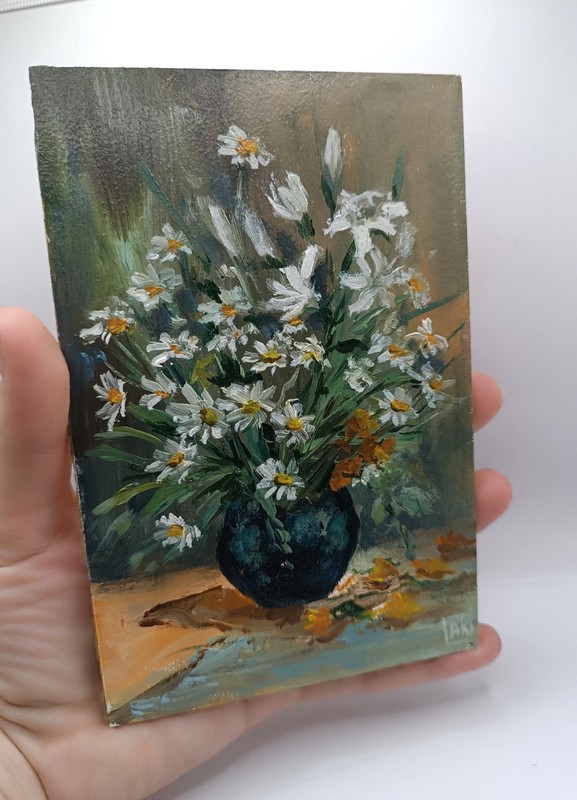 Wildflowers in Ceramic Vase Small Textured Painting Original Bouquet Decor gallery