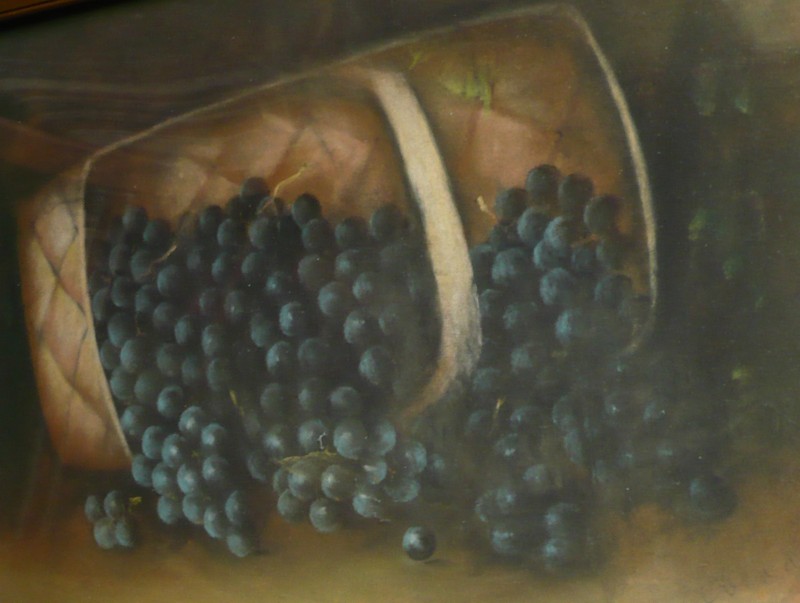 WENDLING (Early 20th Century, Still Life of Grapes and Basket) RARE PASTEL Grape