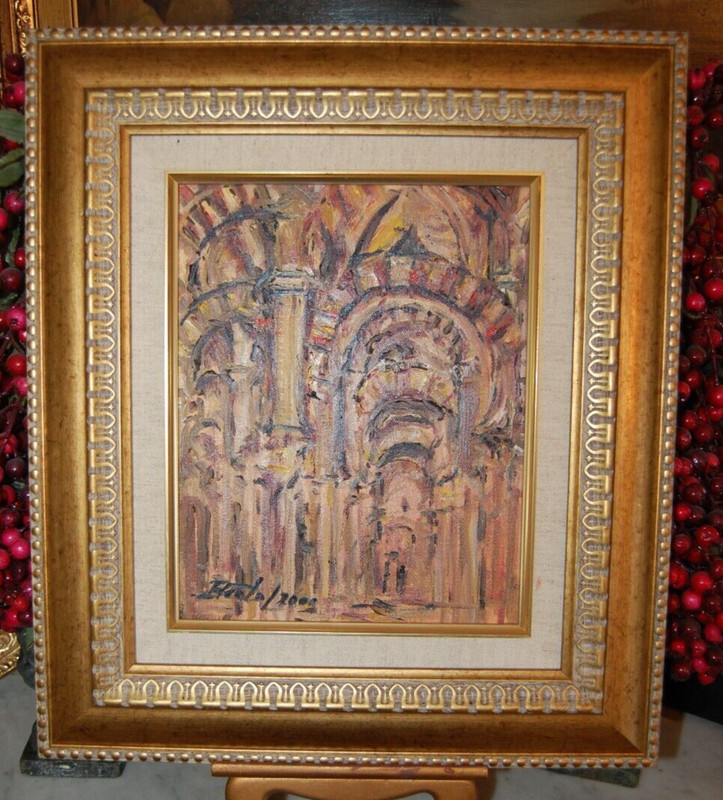 FRAMED ORIGINAL OIL ARCHES MEZQUITA DE CORDOBA, SPAIN VIEW I ARTIST: HECTO VIDAL