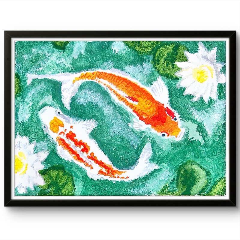 Original 12×16 Abstract Impressionist Animal Koi Acrylic Signed Wall Art
