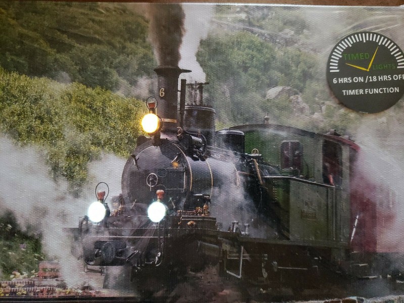 Beautiful LED Lighted Canvas Old Locomotive Trian 6 Hour Timer Great Gift