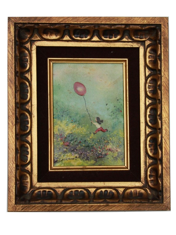 Small Signed Louis Cardin Framed Enamel Painting Copper Plate Ready to Hang Art