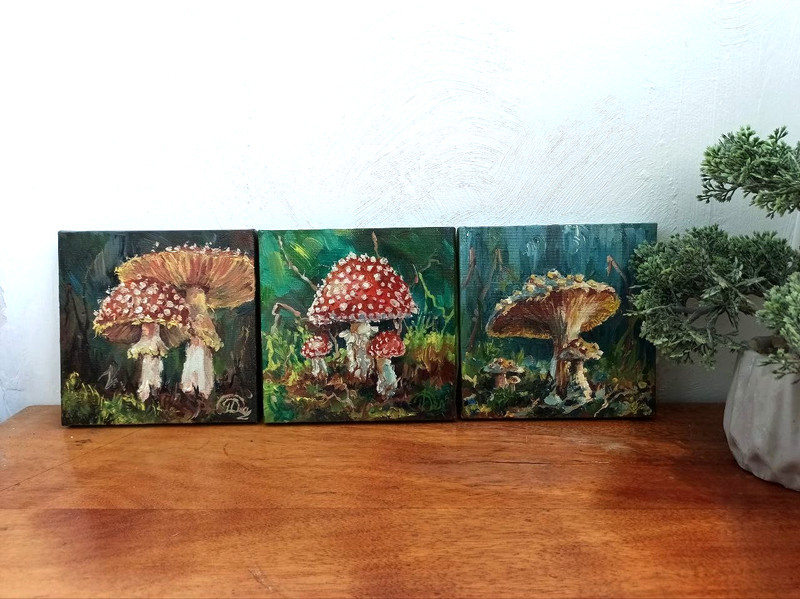 AUTHOR'S Painting Fly Agarics in the Forest. Forest painting5х5 in gallery