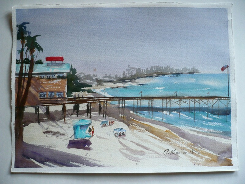 ALPHONSE KAVALIAUSKAS VENTURA PLEIN AIR IMPRESSIONIST BEACH SCENE PIER COASTAL