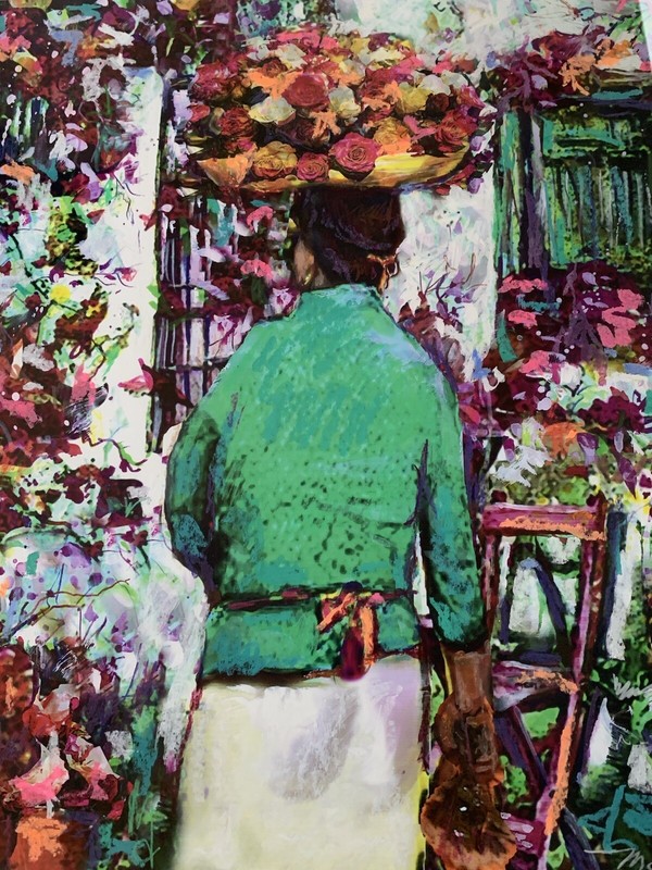 Painting Maurice J. Sevigny Oaxaca Flower Vendor￼Arizona Mexico Floral Landscape gallery
