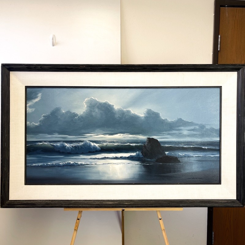 Original Framed Oil Painting Russell Moreton Reflection Seascape Signed 20×40