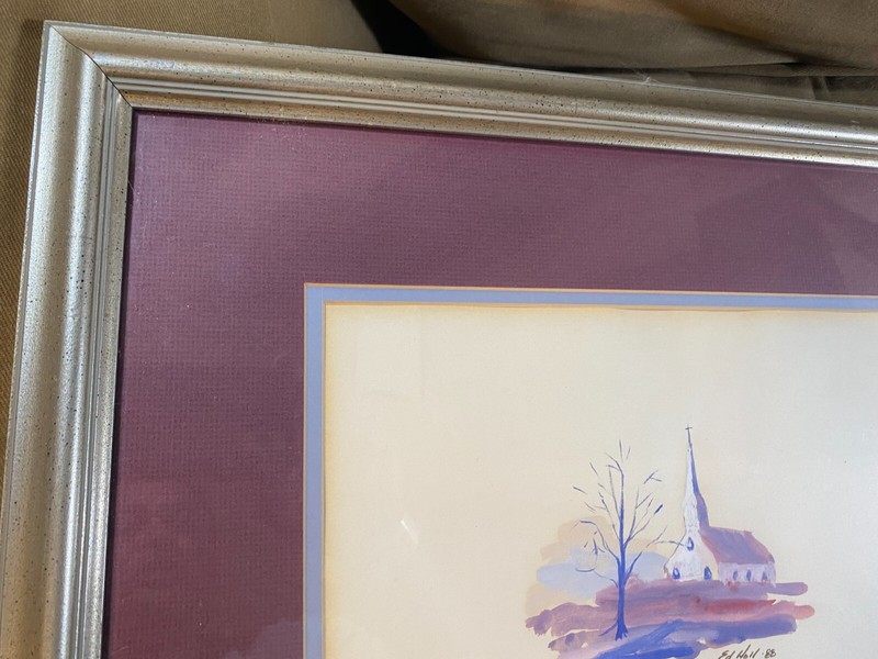 Edwin G Holl 88 "Church & Landscape Scene" Watercolor Painting - Signed/Framed gallery