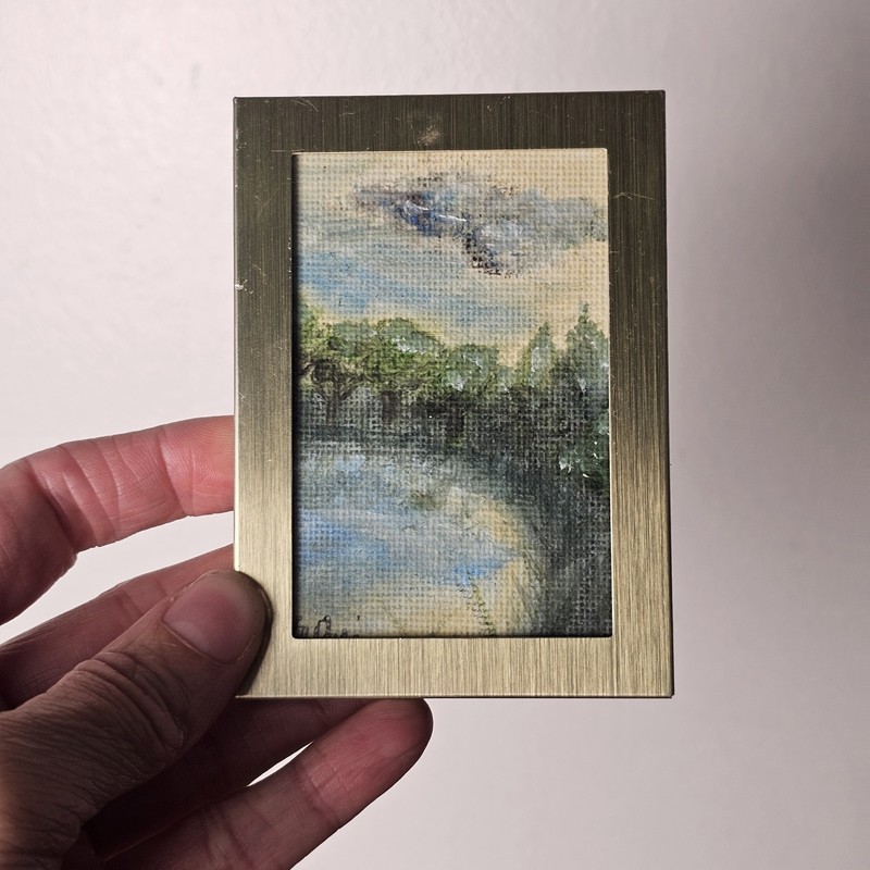 Miniature Framed Landscape Signed Oil Painting 2.5"x3.5" gallery