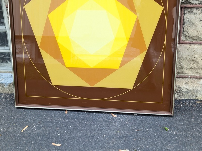 Geometric Painted Glass Op Art Hexagon MCM 37.25"x37.25" #06557 Sears #5364 60s gallery