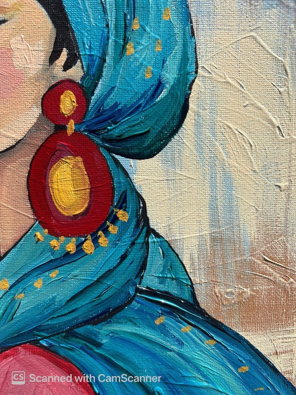Boho Woman with Teal Scarf Original Acrylic Painting 11x14 Signed Canvas Art gallery