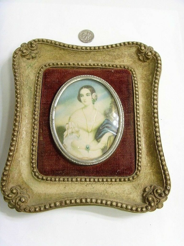 antique velvet frame beautiful Georgian society woman miniature picture 50776
