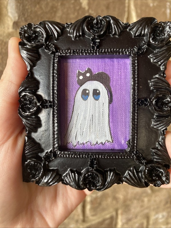 Ghost,Halloween, Painting On Paper,framed,cute,funny,miniature,