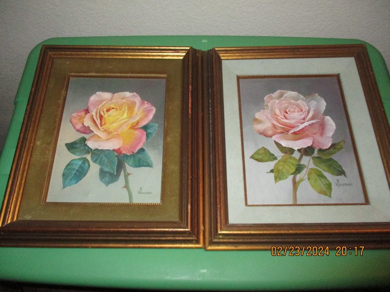 2 B Houser Vintage MCM Oil Painting with Floral Theme (12 1/4 x 10 1/4) SALE