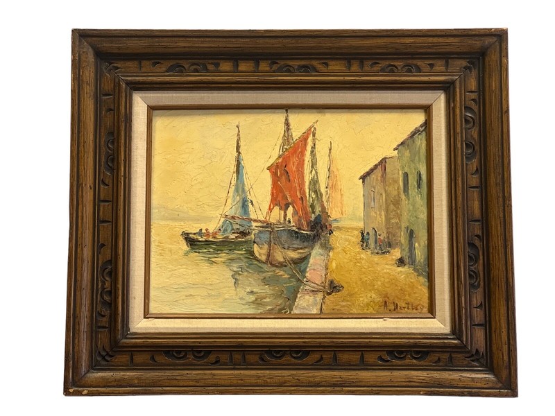 Original Oil By Alfred Hartley (British,1855-1933) Antique Canvas Board 24”x 21”