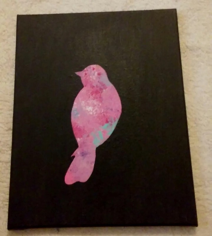 Bird Painting Canvas Wall Hanging Pink Cottage Core Sky Picture GIFT 11 x 14 New