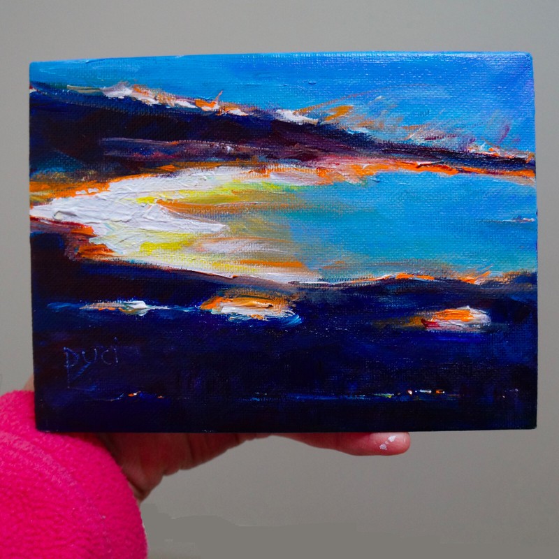Original Acrylic Painting "HIDE AND SEEK" 5x7 inches - sky clouds light sunset gallery