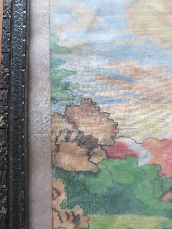19th Century Beautiful Dutch Scene On FABRIC With Original Frame. 12x15 gallery