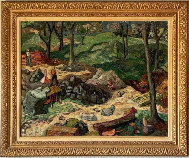FINE ANTIQUE MODERN ABSTRACT LANDSCAPE OIL PAINTING OLD VINTAGE FAUVISM WPA 1940