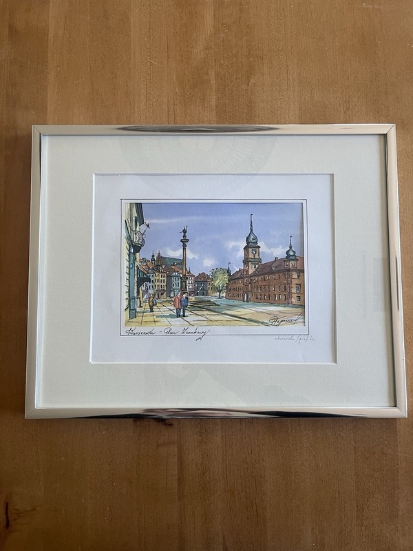 Vtg Piotr Teperek Warsaw Poland Plac Zamkowy Castle Square Framed Watercolor Art