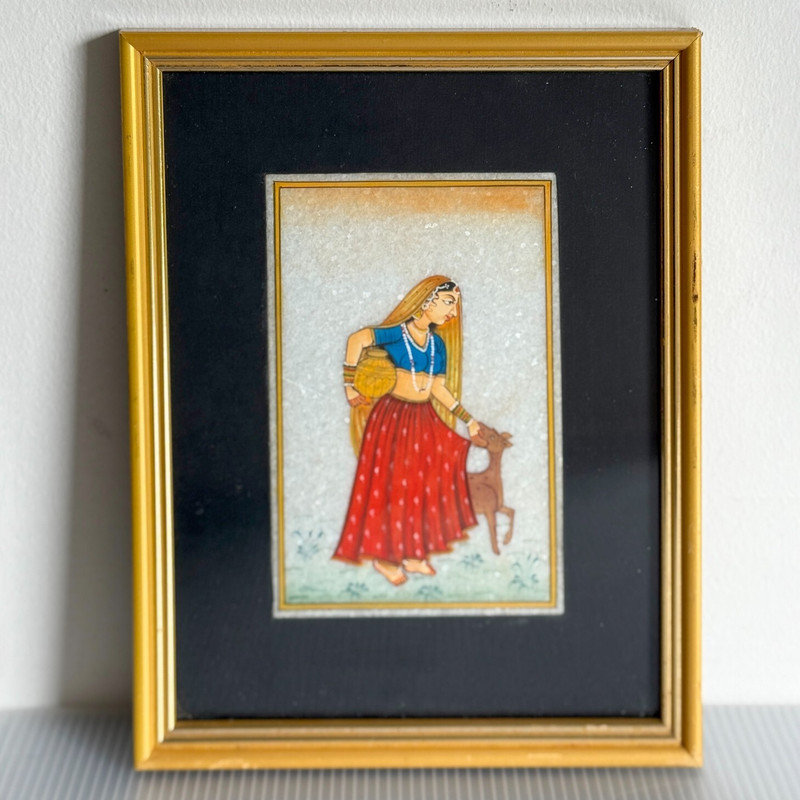 Hand Painted Indian Miniature Painting on Mughal Marble Framed
