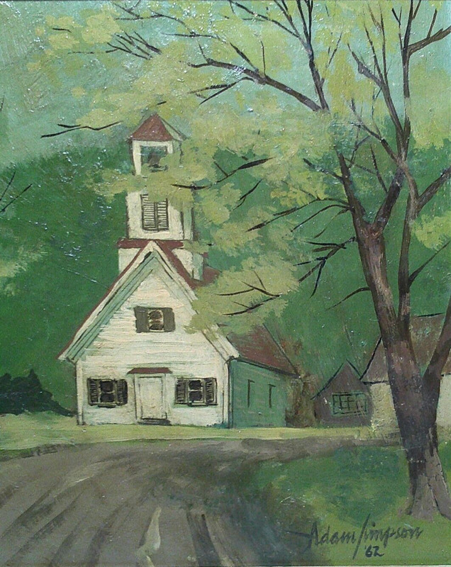 ADAM SIMPSON (AMERICAN, 20TH C) 1962, SIGNED O/B RURAL LANDSCAPE, ORIG OAK FRAME gallery