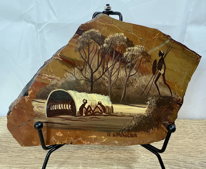 Kev Spencer Original Painting on Stone Signed Australian Bush Scene Gold Coast