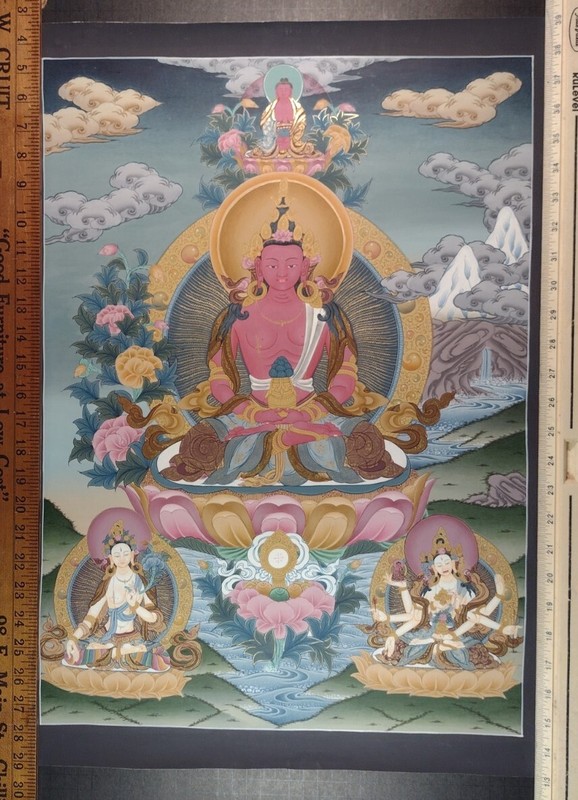 24 k gold Amitayus Thangka Painting Nepal CH7355
