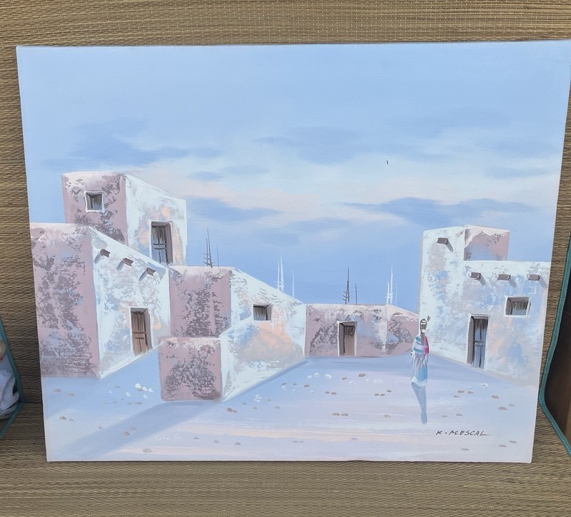 K. Mescal Southwestern Native American Painting 24” X 20” Oil Painting Signed