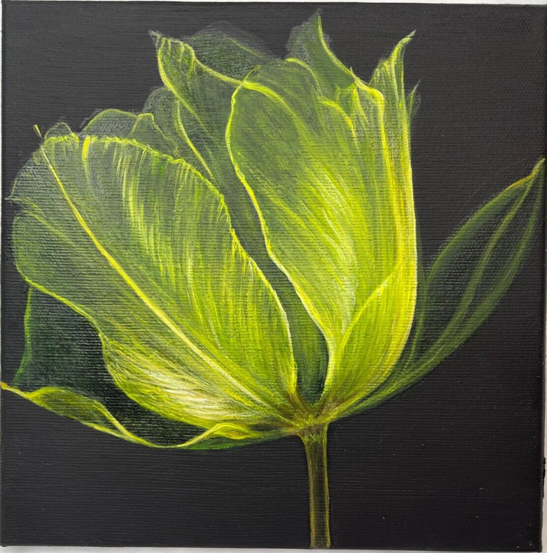 Original Acrylic Painting on Canvas Neon Tulip Flower Wall Decor