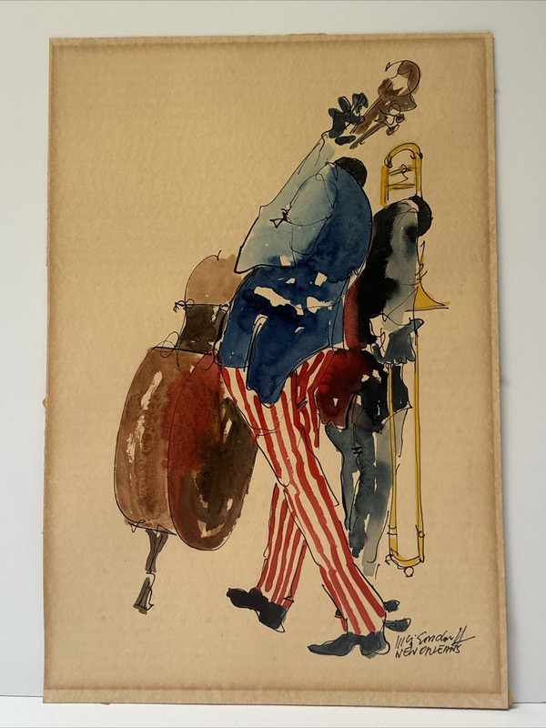 BLACK AMERICANA PAINTING MUSICIANS AFRICAN AMERICAN JAZZ BAND LEO MEIERSDORFF