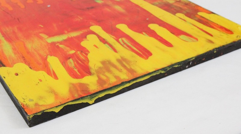 Original 12x12 Contemporary Abstract Modern Art Drip Painting Yellow Red Orange gallery
