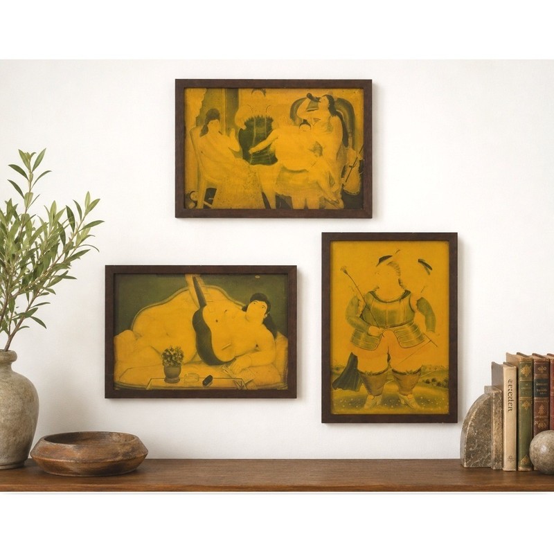 Vintage Fernando Botero Reproduction Framed Canvas Prints Set of 3 Wall Art Read