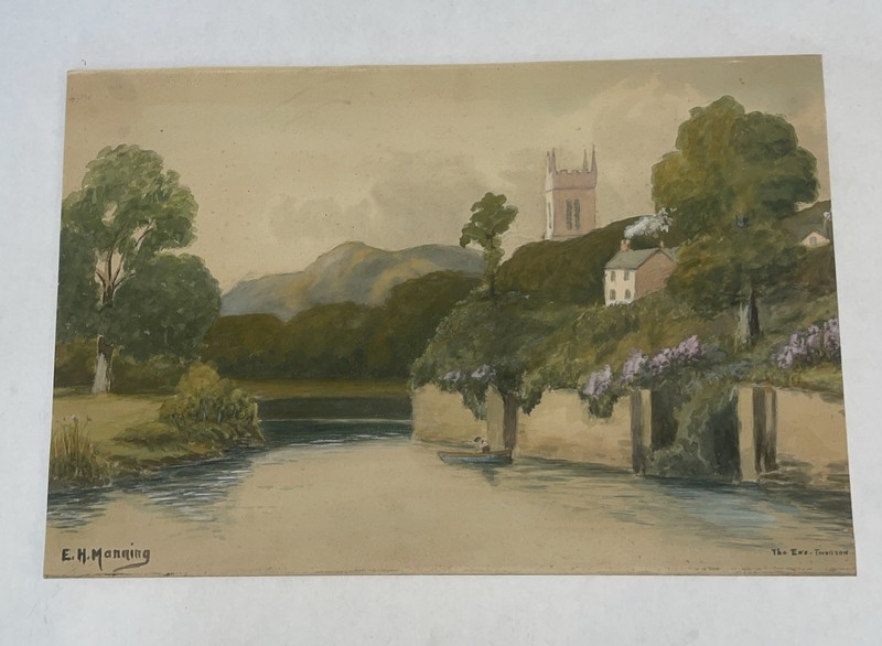 Vintage Watercolor Painting “The Exe Tiverton” Signed E.H. Manning