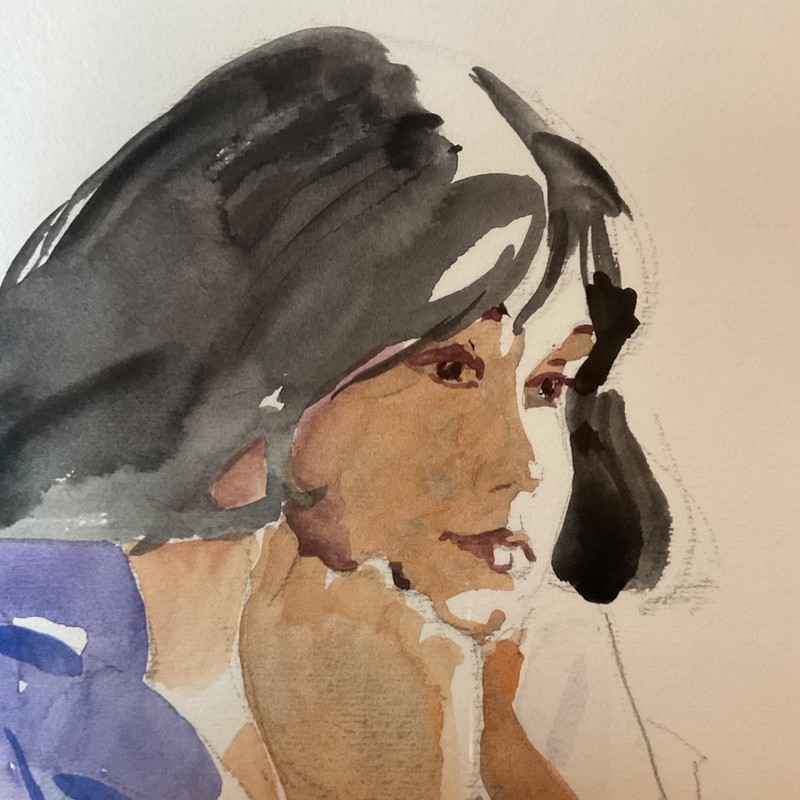 90s woman portrait original watercolor PAINTING framed hand painted gallery