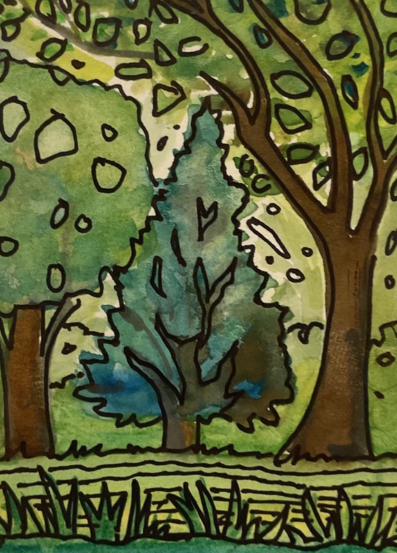 "Path in Trees " Original watercolor/pen trading card signed by artist gallery
