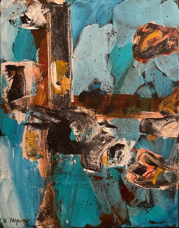 Mary Myers Original Abstract Expressionism 11x14 Turquoise Abstract Signed gallery